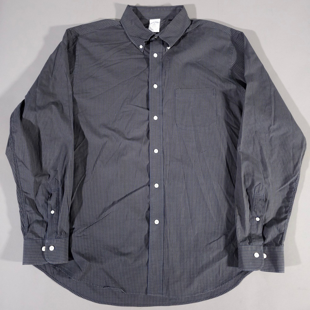 Brooks Brothers Button Down Shirt Mens XL Navy Green Regent Micro Check Cotton